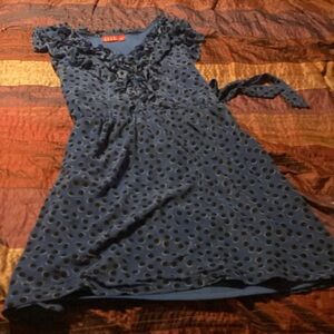 Elle Blue Dress with Black Polka Dots